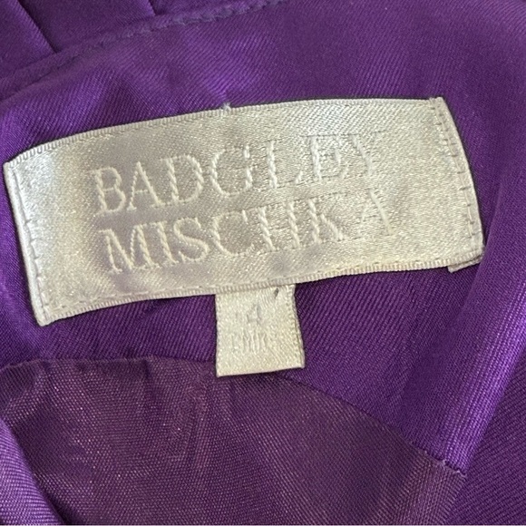 Badgley Mischka Silk Fit and Flare Dress Size 4 Satin Purple Elegant Cocktail - Picture 9 of 10